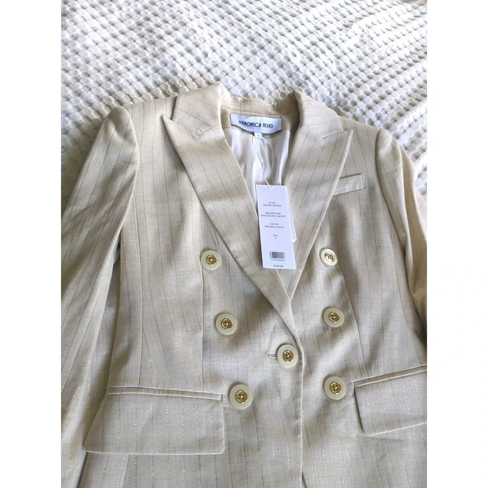 Veronica Beard Gaya Dickey Jacket Natural Gold Size 0 Business Career Metallic - Picture 2 of 15